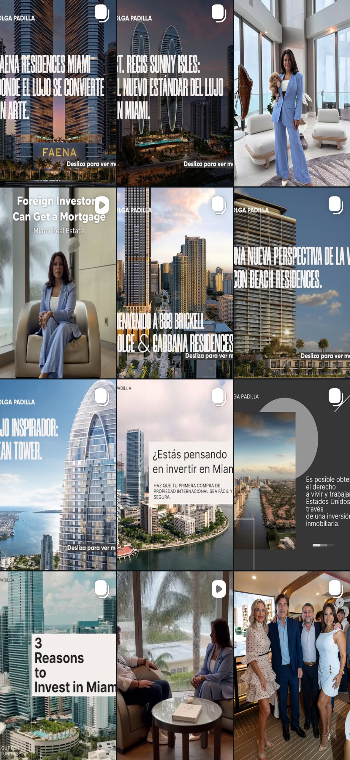 Miami Realtors Instagram account grid screen