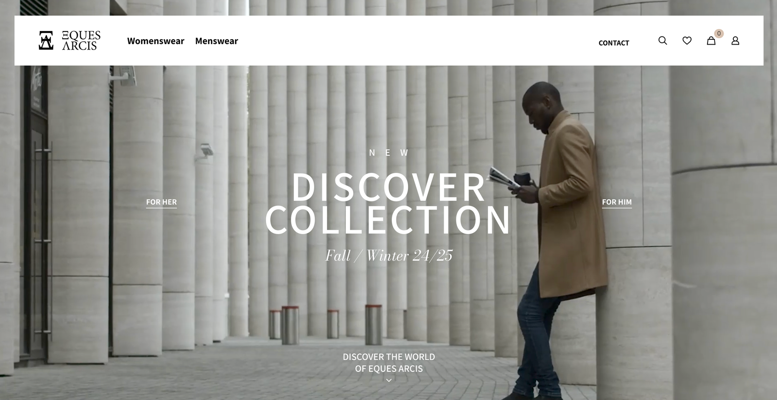 Eques Arcis e-commerce homepage